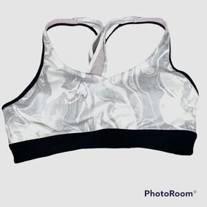 Athleta Transcendence Marble Powervita Bra Sz XXS Gray White Strappy